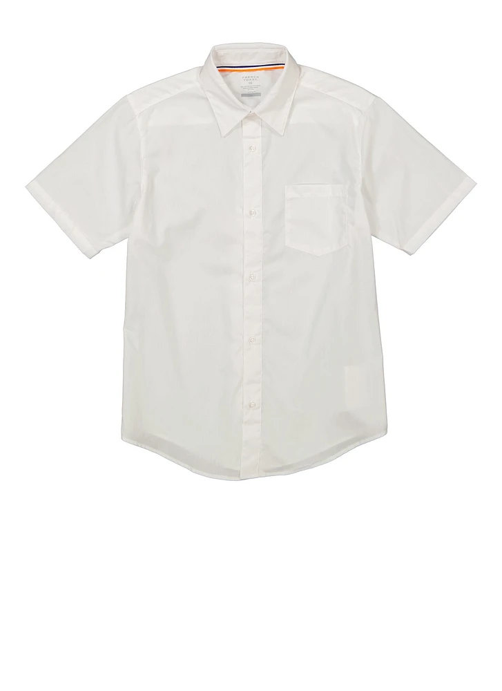 French Toast Boys 16-20 Short Sleeve Button Front Shirt, White, Size 18