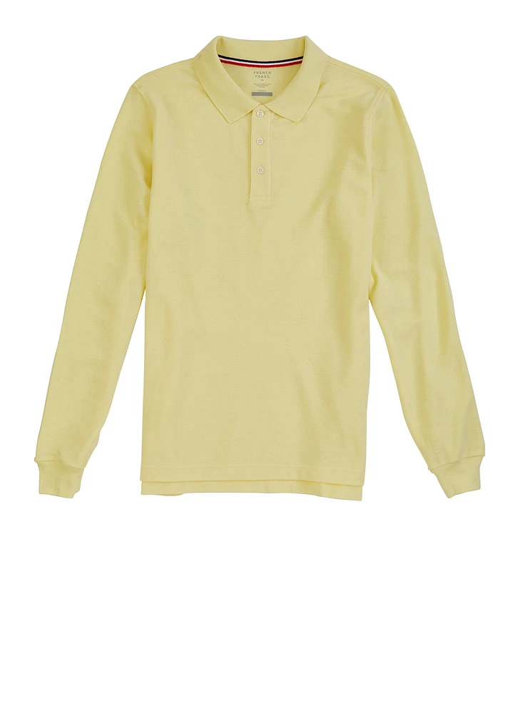 French Toast Boys 16-20 Long Sleeve Polo, Yellow, Size 20