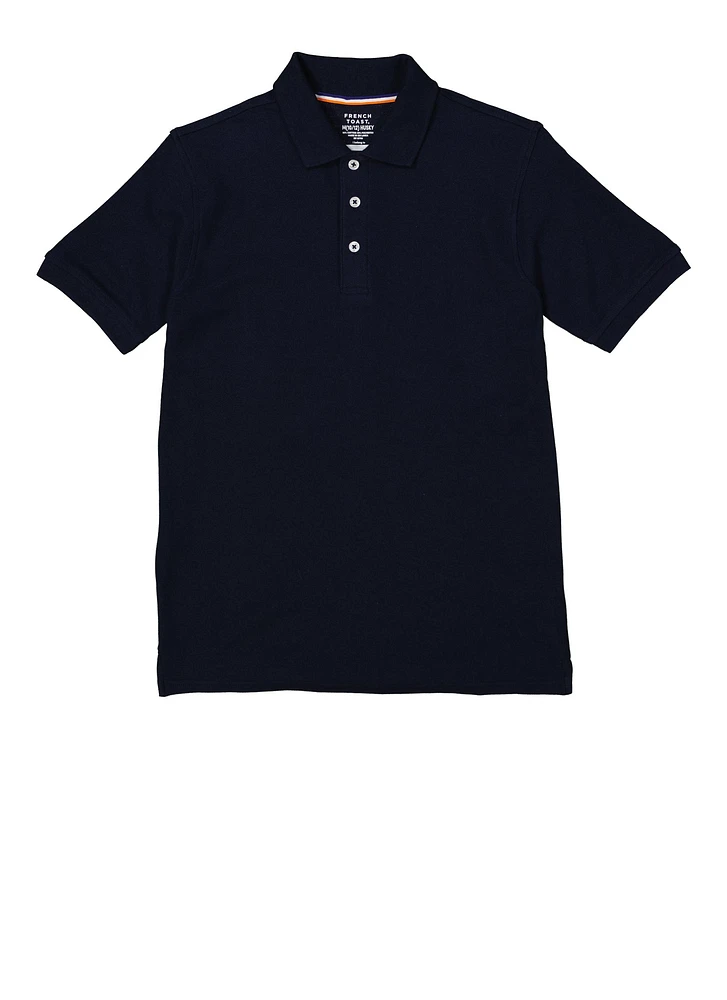 French Toast Boys 10-20 Husky Short Sleeve Pique Polo, Blue, Size 14-16H