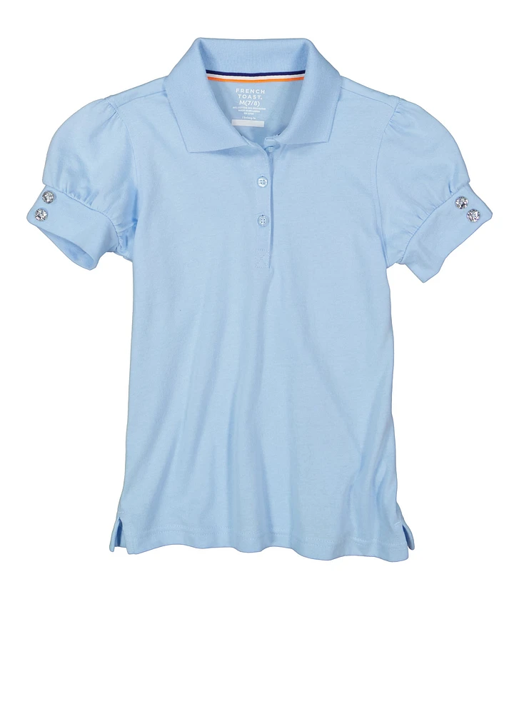 French Toast Girls 7-16 Puff Sleeve Polo Shirt, Blue, Size 10-12