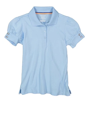 French Toast Girls 7-16 Puff Sleeve Polo Shirt, Blue, Size 10-12