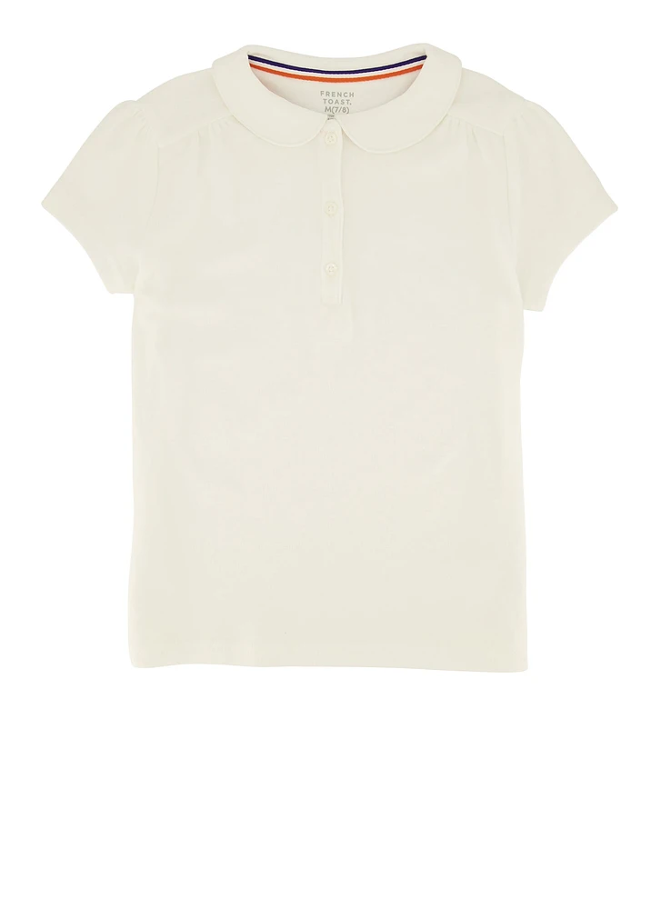 French Toast Girls 7-16 Short Sleeve Peter Pan Collar Polo, White, Size 10-12