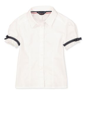 French Toast Girls 4-6x Short Sleeve Ribbon Blouse, White, Size 4