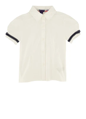 French Toast Girls 4-6x Short Sleeve Ribbon Detail Blouse, White, Size 5