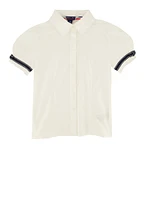 French Toast Girls 4-6x Short Sleeve Ribbon Detail Blouse, White,
