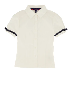 French Toast Girls 7-14 Ribbon Trim Short Sleeve Shirt, White, Size 14