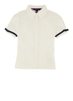 French Toast Girls 7-14 Ribbon Trim Short Sleeve Shirt, White,