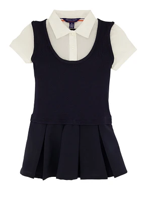 French Toast Girls 4-6x Short Sleeve Pleated Dress, Blue,