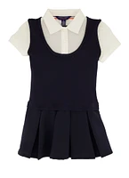 French Toast Girls 4-6x Short Sleeve Pleated Dress, Blue,