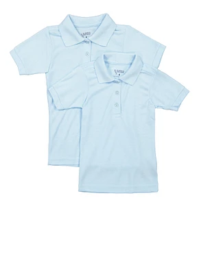 Girls 4-6x 2 Pack Solid Short Sleeve Polo Shirts, Blue, Size 6X