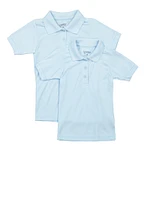 Girls 4-6x 2 Pack Solid Short Sleeve Polo Shirts, Blue, Size 5-6