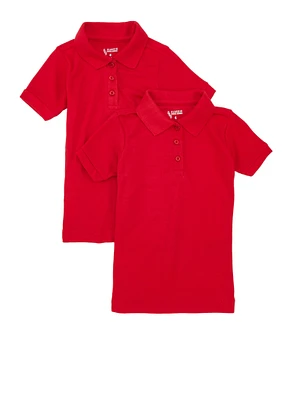 Girls 4-6x 2 Pack Short Sleeve Polo Shirts, Red, Size 6X