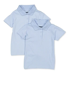 Girls 4-6x 2 Pack Short Sleeve Picot Trim Polo Shirts, Blue, Size L
