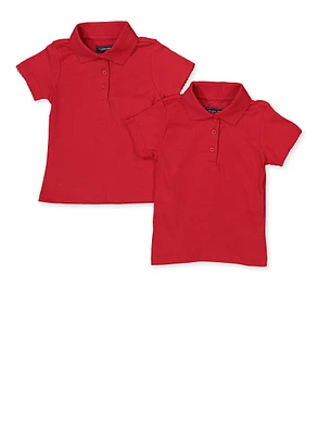 Girls 4-6x 2 Pack Picot Collar Short Sleeve Polo Shirts, Red, Size L