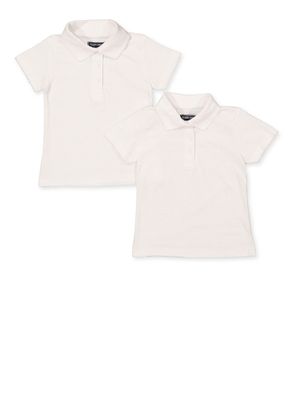 Girls 4-6x 2 Pack Short Sleeve Picot Collar Polo Shirts, White, Size L