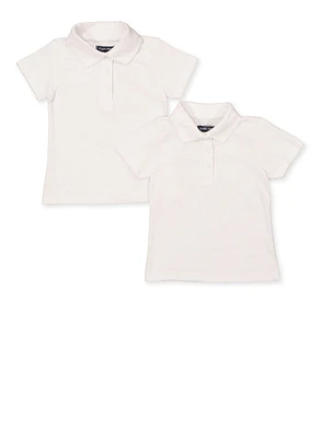 Girls 4-6x 2 Pack Short Sleeve Picot Collar Polo Shirts, White, Size L