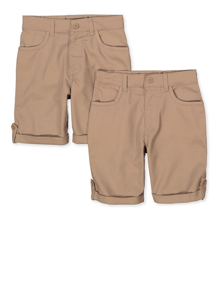 Girls School Uniform 2 Pack Tabbed Shorts Khaki Size 7-14, Khaki, Size 10