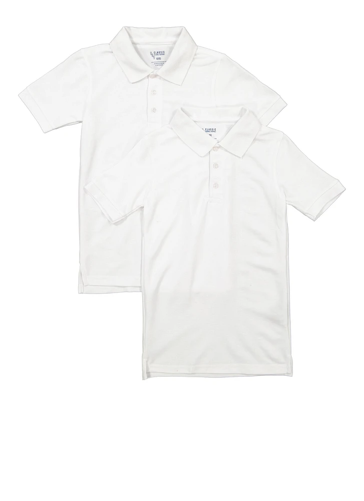 Boys 8-16 2 Pack Short Sleeve Polo Shirts, White, Size 10-12