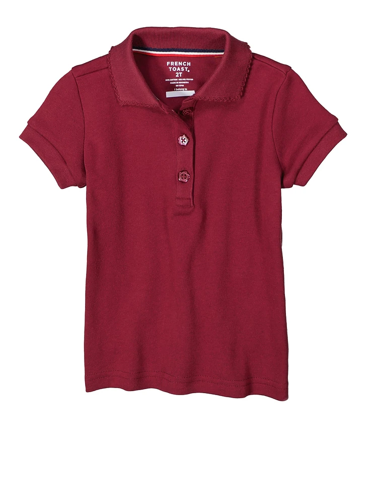 French Toast Girls 2T-4T Short Sleeve Polo, Burgundy,