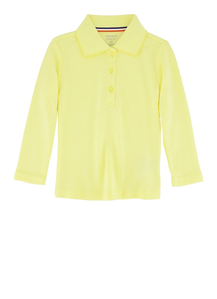 French Toast Girls 2T-4T Long Sleeve Polo Shirt, Yellow, Size 2T