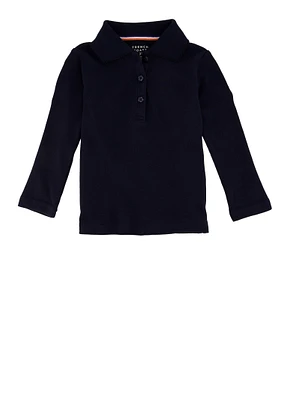 French Toast Girls 2T-4T Picot Collar Long Sleeve Polo Shirt, Blue, Size 3T