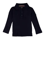 French Toast Girls 2T-4T Picot Collar Long Sleeve Polo Shirt, Blue, Size 3T