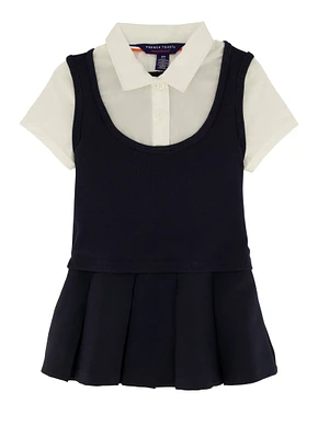 French Toast Girls 2T-4T Short Sleeve Pleated Dress, Blue, Size 4T