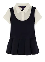 French Toast Girls 2T-4T Short Sleeve Pleated Dress, Blue, Size 4T