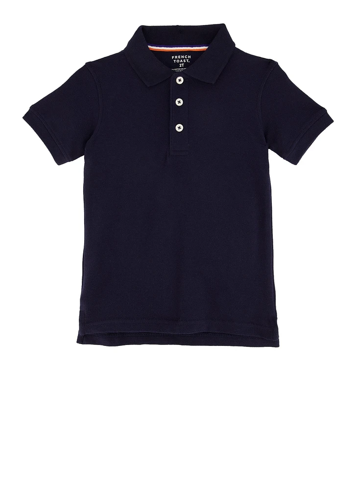 French Toast Boys 2T-4T Short Sleeve Pique Polo, Blue,