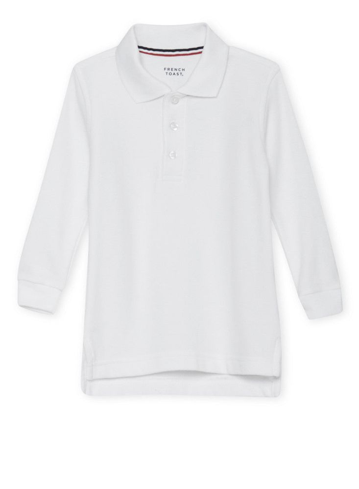 French Toast Boys 2T-4T Long Sleeve Pique Polo, White, Size 3T