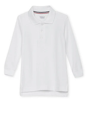 French Toast Boys 2T-4T Long Sleeve Pique Polo, White, Size 4T