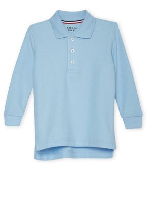 French Toast Boys 2T-4T Long Sleeve Pique Polo, Blue,