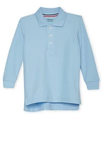 French Toast Boys 2T-4T Long Sleeve Pique Polo, Blue,