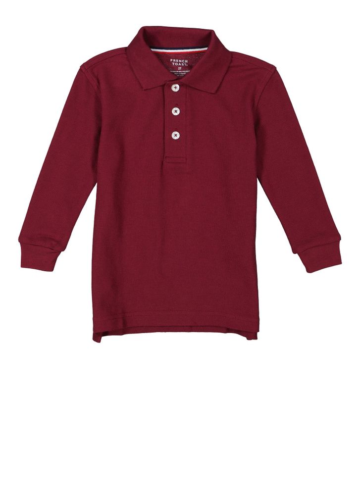 French Toast Boys 2T-4T Long Sleeve Pique Polo, Burgundy, Size 2T