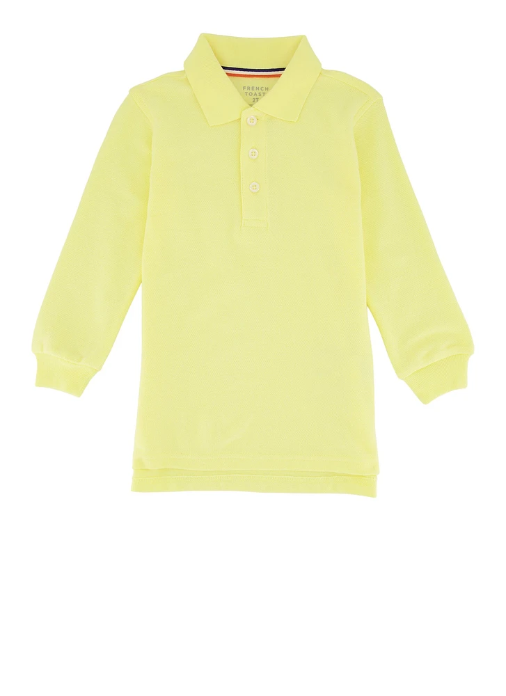 French Toast Boys 2T-4T Basic Long Sleeve Pique Polo, Yellow,