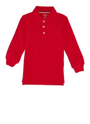French Toast Boys 2T-4T Solid Long Sleeve Pique Polo, Red, Size 4T