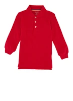 French Toast Boys 2T-4T Solid Long Sleeve Pique Polo, Red, Size 4T