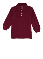 French Toast Boys 2T-4T Long Sleeve Collar Interlock Polo, Burgundy,