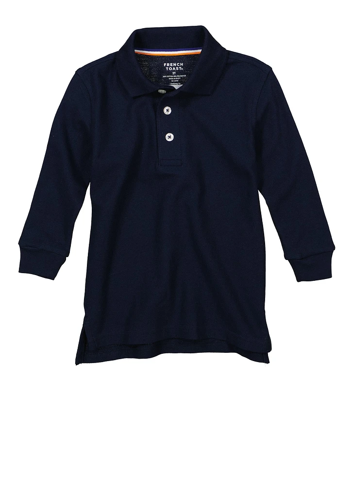 French Toast Boys 2T-4T Long Sleeve Polo, Blue, Size 3T