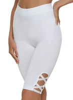 Womens Seamless Caged Detail Biker Shorts, White, Size S