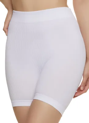 Womens Seamless Waffle Knit Biker Shorts, White, Size L