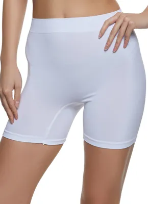 Womens Solid Seamless Bike Shorts, White, Size L-XL