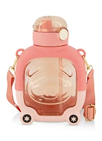 Bear Graphic Flip Straw Water Bottle, Pink