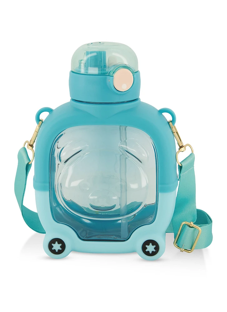 Bear Graphic Flip Straw Water Bottle, Blue