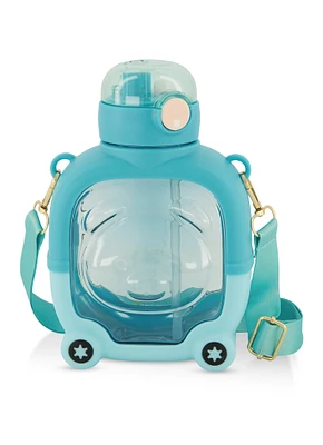 Bear Graphic Flip Straw Water Bottle, Blue