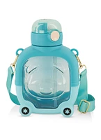 Bear Graphic Flip Straw Water Bottle, Blue