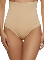 Womens High Waist Shapewear Thong Panty, Beige, Size L