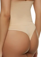Womens High Waist Shapewear Thong Panty, Beige, Size L