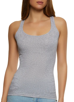 Womens Solid Racerback Ribbed Knit Tank Top, Grey, Size M