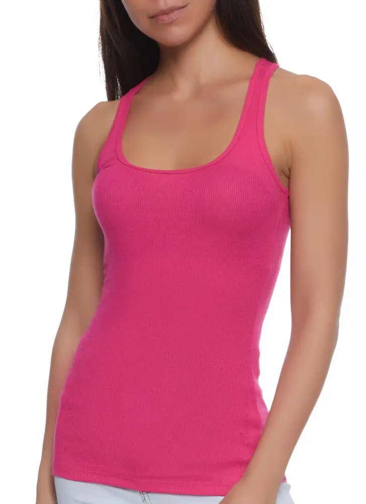 Womens Solid Racerback Ribbed Knit Tank Top, S